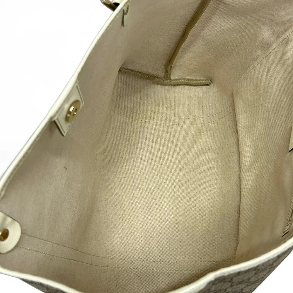 Gucci GG Plus/GG Supreme Tote Bag 197953 Beige Dark Brown Cream PVC Patent